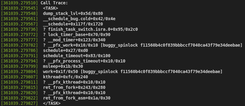 Error log call trace resulting in a bug of "scheduling while atomic".