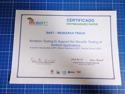 Certificado de distinguished paper no CBSOFT'24
