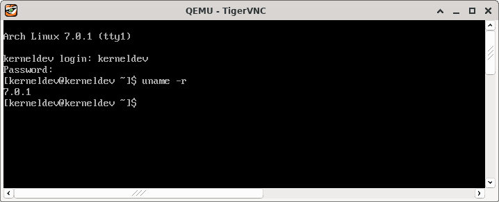 Linux kernel 7.0.1 uname output.